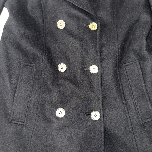 Michael Kors Women's Black Size 10 Double-Breasted Wool Blend Coat Long Metal - Picture 2 of 11